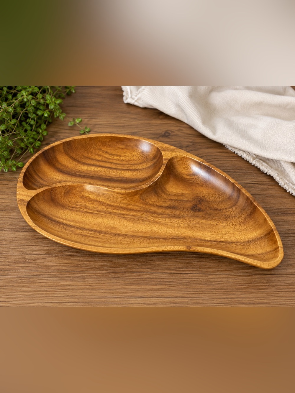Vintage Genuine Monkey Pod Hand Carved Serving Tray Wood Divided Dish Bowl MCM